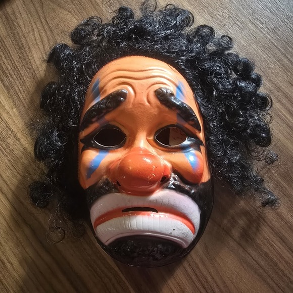 Other - Vintage Ben Cooper Sad Clown Plastic Halloween Mask Black Hair‎ SEE PHOTOS